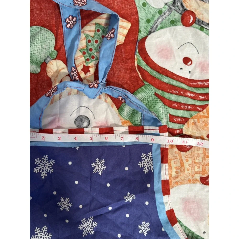 Frostie and Friends Red Blue Green Holiday Cotton Apron Adjustable Ties